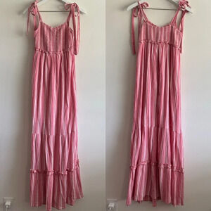 Acoa pink striped tie sleeve maxi dress size medium